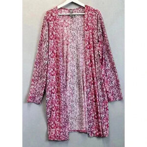 Honeyme Curvy Women's Size XL Open Front Pink Flowers Floral Print Cardigan‎